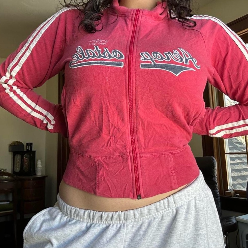 Pink Aéropostale Zip-Up Jacket with White Stripes